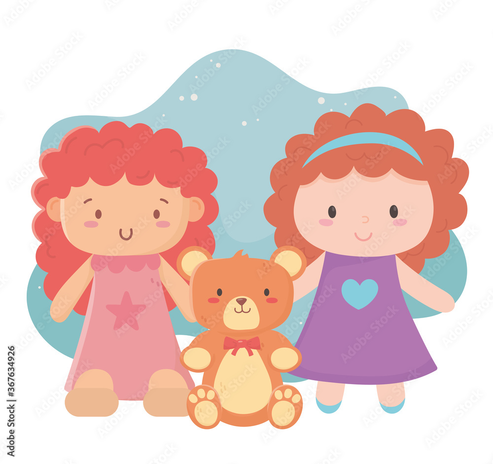 kids toys object amusing cartoon cute little dolls and teddy bear kids toys object amusing cartoon cute little dolls and teddy bear
