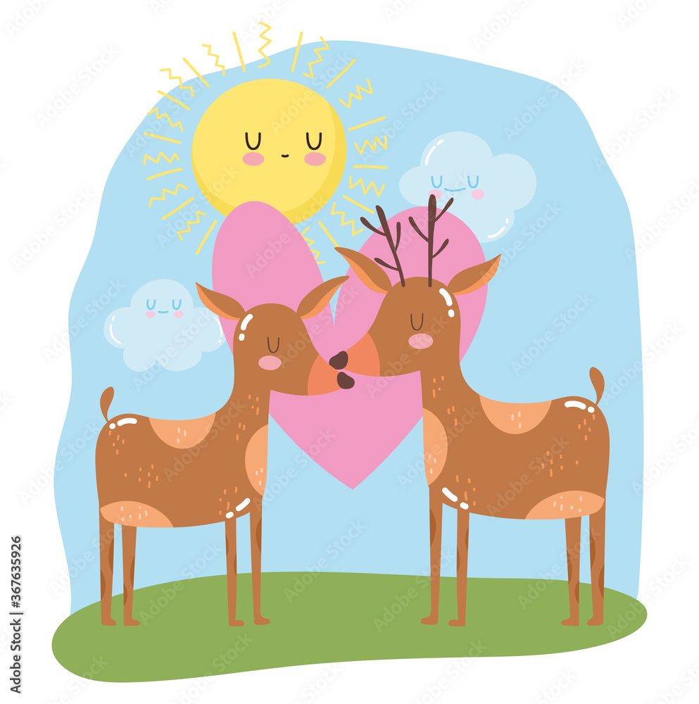 cute animals couple reindeer heart love adorable wild cartoon