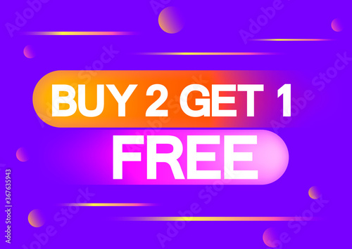 Buy 2 Get 1 Free, Sale banner design template, discount tag, vector illustration