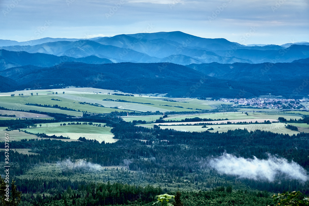 Fototapeta premium Beautiful panoramic aerial drone view of mountain in National Park High Tatra. northern Slovakia, Europe. Beautiful world.