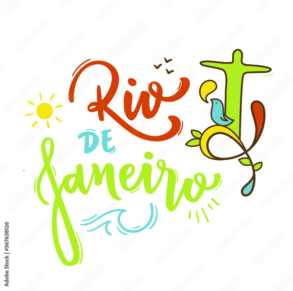 Rio de Janeiro. Brazilian Portuguese Hand Lettering for City on Brazil. Vector.