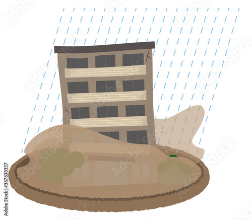 浸水の被害に遭うマンションのベクターイラスト