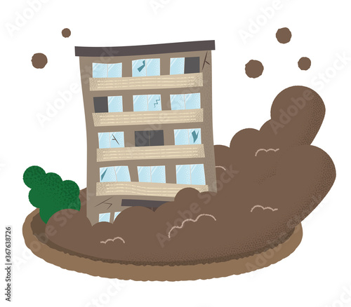 土砂崩れに遭うマンションのベクターイラスト