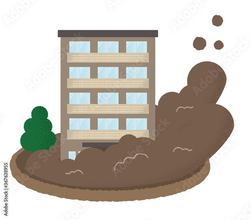 土砂崩れに遭うマンションのベクターイラスト