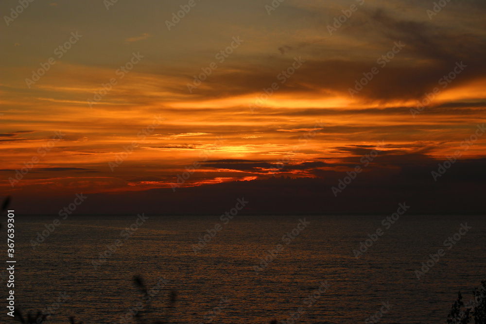Brilliant orange sunset over Lake Erie