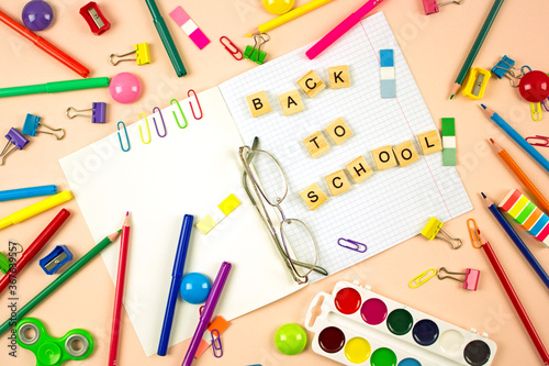 Education, school and study concept. The new school year. back to school. day of knowledge. bright stationery. place for text