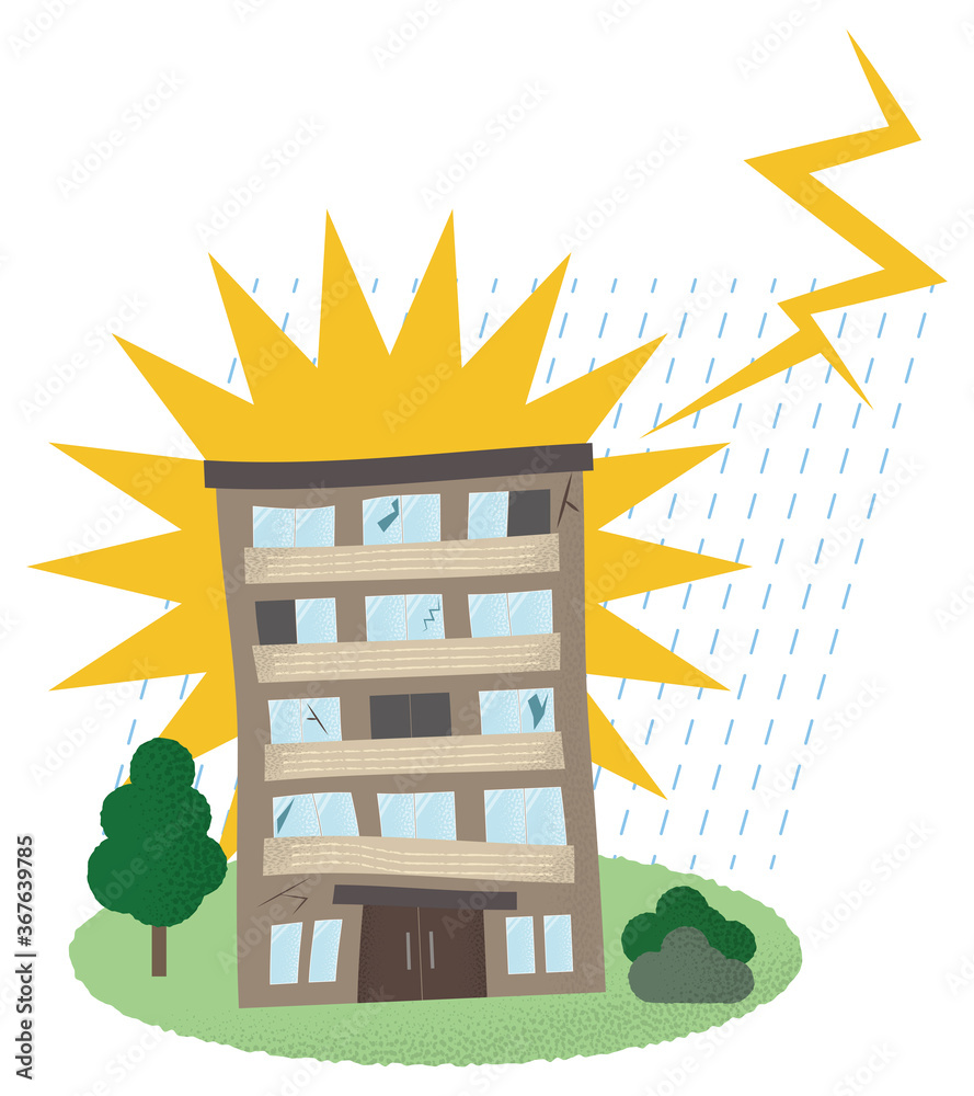 落雷の被害に遭うマンションのベクターイラスト vector de Stock | Adobe Stock