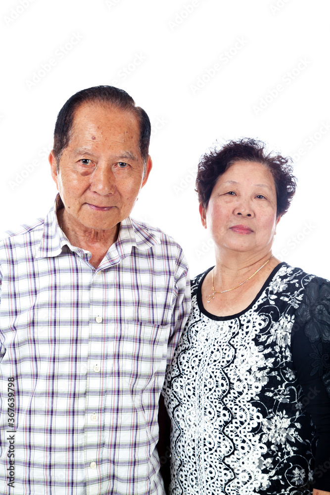 Cheerful Elderly Asian Senior Couple in Studio Portrait Cheerful Elderly Asian Senior Couple in Studio Portrait