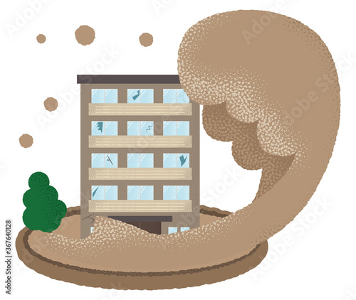 浸水の被害に遭うマンションのベクターイラスト