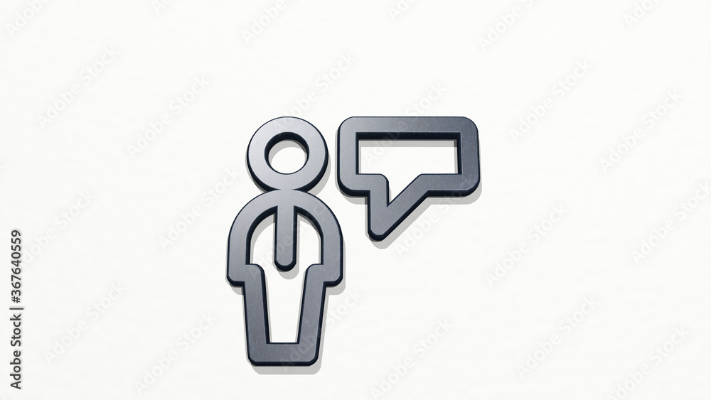 SINGLE MAN CHAT made by 3D illustration of a shiny metallic sculpture on a wall with light background. icon and isolated SINGLE MAN CHAT made by 3D illustration of a shiny metallic sculpture on a wall with light background. icon and isolated