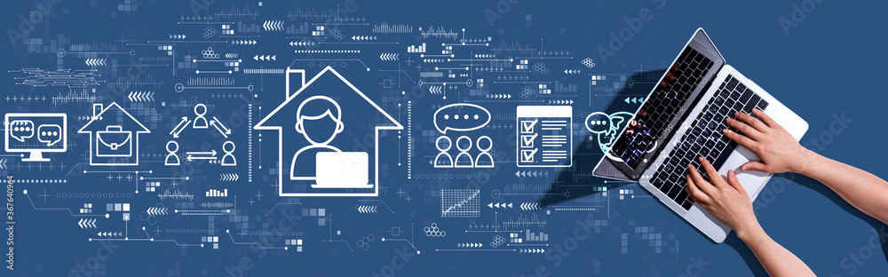 Remote Work theme with woman using a laptop computer Remote Work theme with woman using a laptop computer