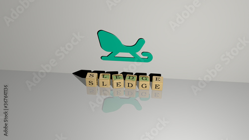 3D illustration of SLEDGE graphics and text made by metallic dice letters for the related meanings of the concept and presentations. winter and christmas photo