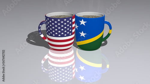 united-states-of-america solomon-islands: relationship or conflict on a pair of coffee cups for editorial and commercial use