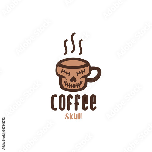 Coffee Skull mug Vector Logo with retro grunge badge for T-shirt Design and brand coffee shop