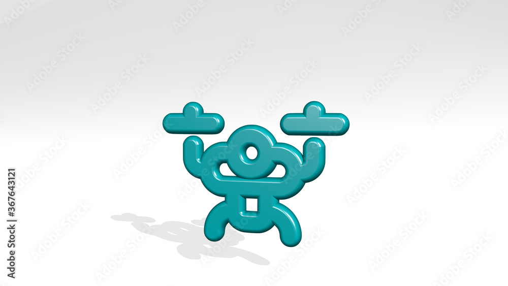 DRONE stand with shadow. 3D illustration of metallic sculpture over a white background with mild texture. aerial and view DRONE stand with shadow. 3D illustration of metallic sculpture over a white background with mild texture. aerial and view