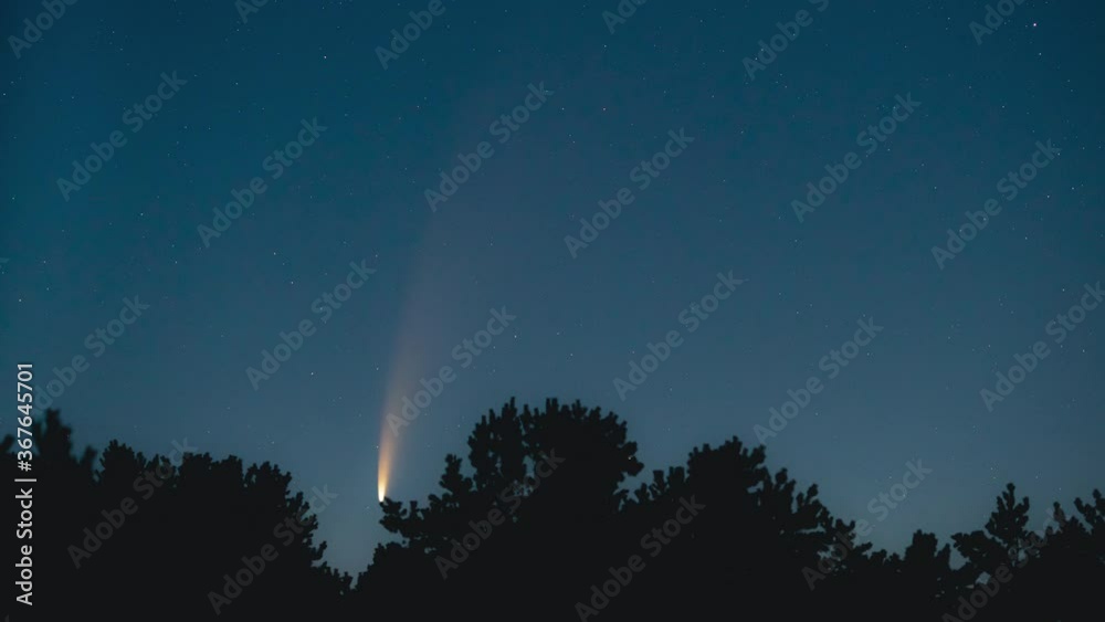 The flight of the comet on the night starry sky background. time lapse The flight of the comet on the night starry sky background. time lapse