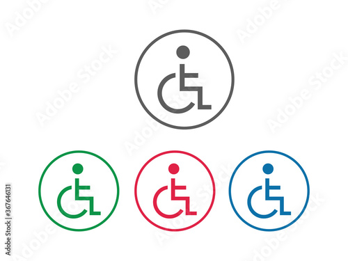 Wheelchair Handicap Icon with Four Color Variations