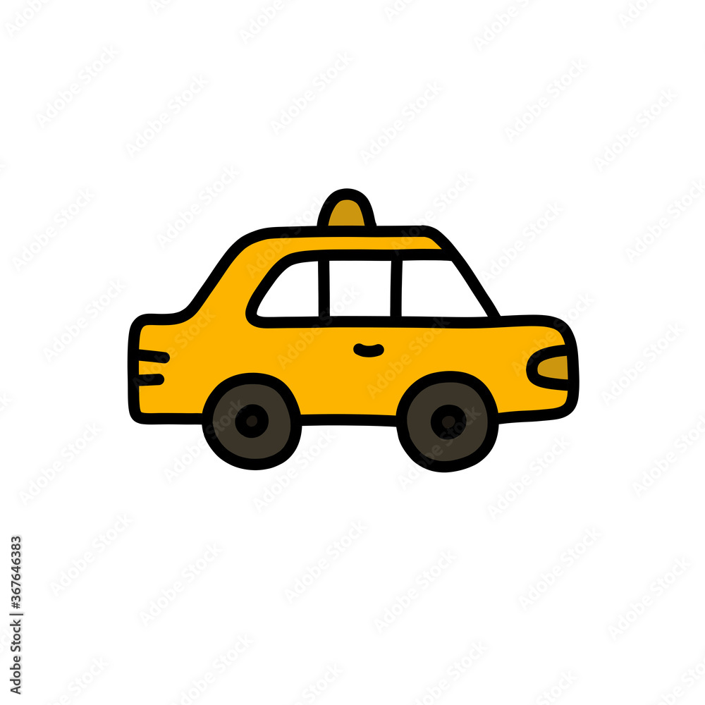 taxi doodle icon, vector color line illustration