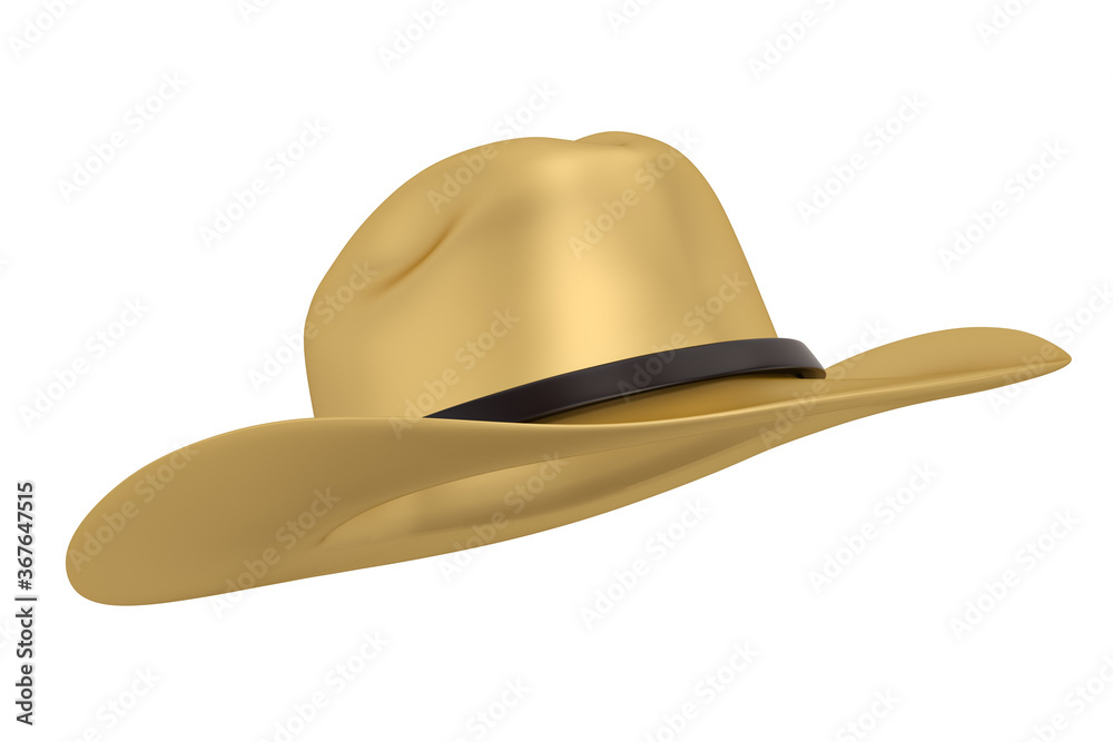Gold cowboy hat isolated on white background. 3D illustration. 3D