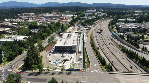 Drone footage of construction in Redmond, Washington near the Microsoft corporate headquarters and SR 520 photo