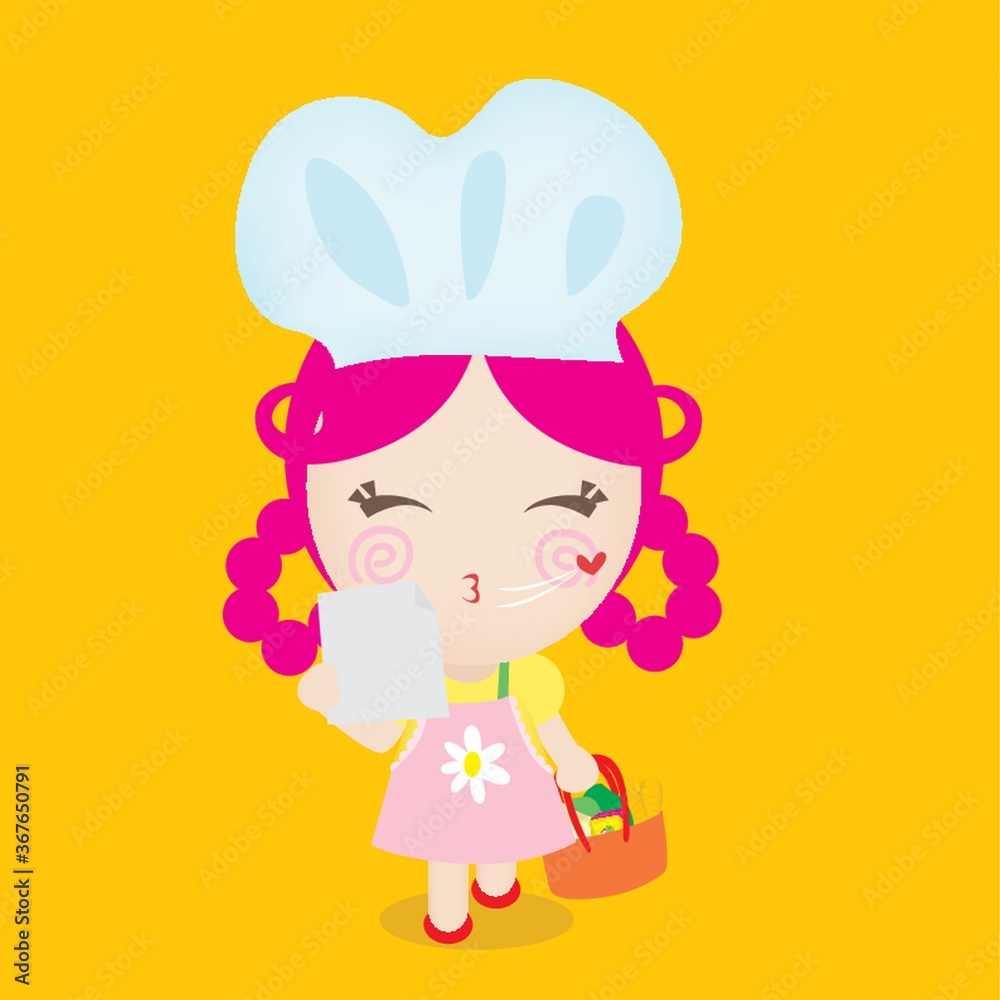 girl chef holding basket and list girl chef holding basket and list