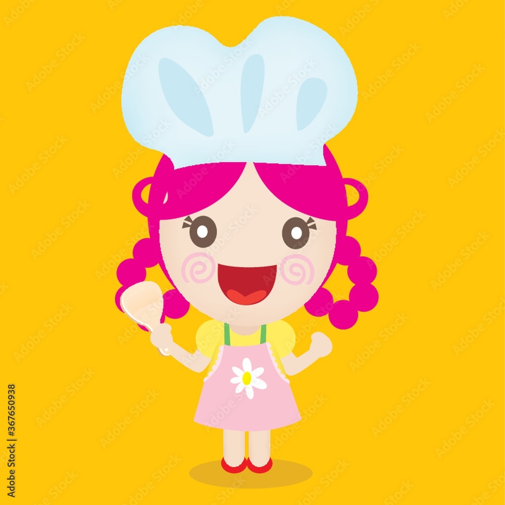 girl chef holding spatula girl chef holding spatula