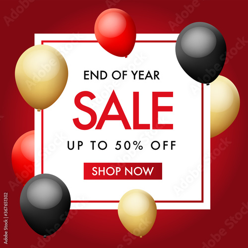 End of year sale banner with balloons
