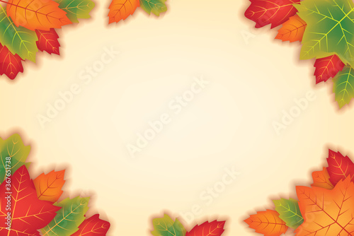 Autumn Background with Orange and Green Leafs Vector Design