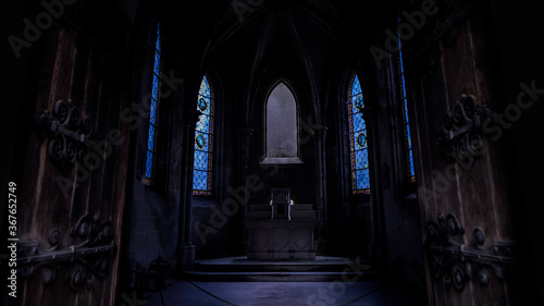 interior of gothic church at night