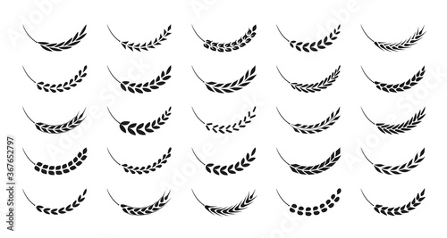 Set of simple wheats ears icons and wheat design elements, organic wheats local farm fresh food, bakery .Concept for products label, harvest and farming, grain, bakery, healthy food.