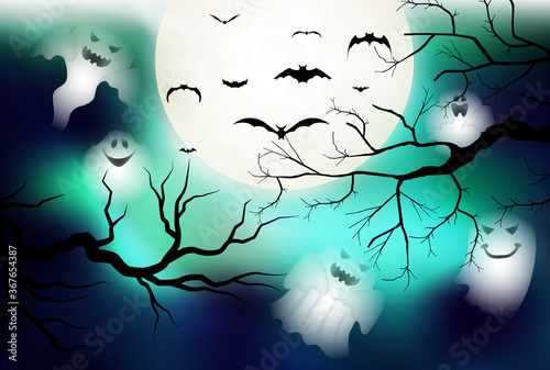 ハロウィン　月　幽霊　背景