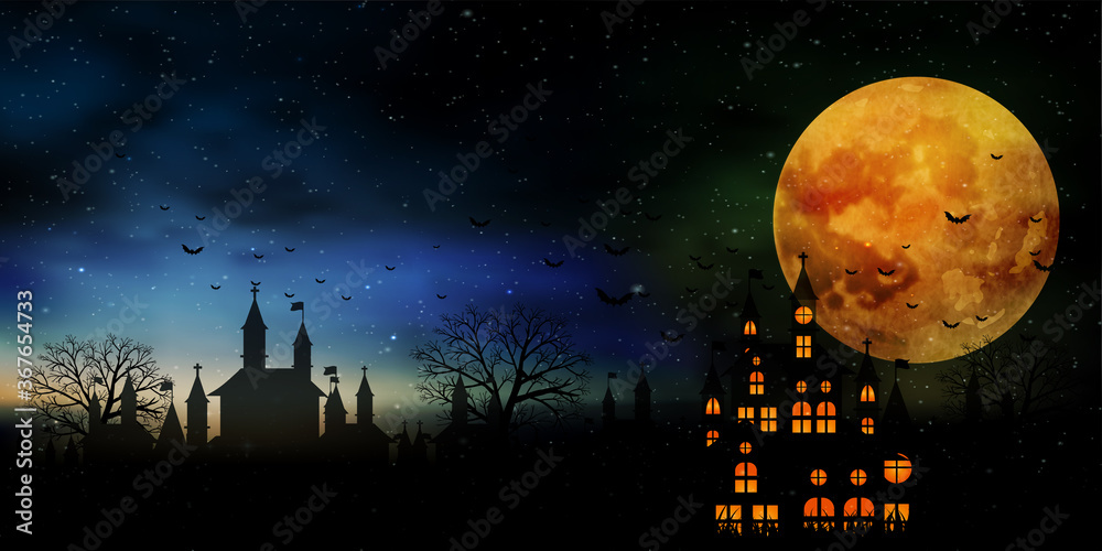 ハロウィン 城 月 背景 Stock Vector Adobe Stock