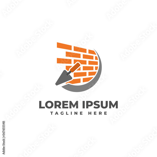 Plastering Cement Brick Wall with Pock Logo Vector Icon Ilustration, Brick Wall Plaster Logo Icon