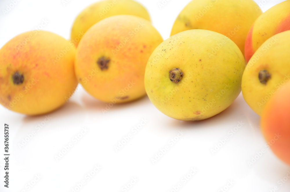 bunch the red yellow mango isolated in white background