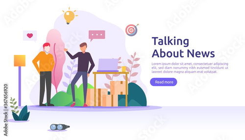 group of people speak and chatting about news concept. social network discuss dialogue speech bubbles for web design, banner, mobile app, landing page, vector flat design
