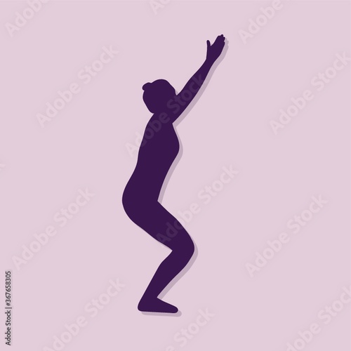 girl silhouette practising yoga in chair pose