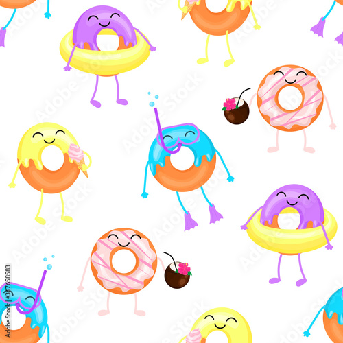 Cartoon donuts. Seamless pattern. Vector illustration isolated on a white background.