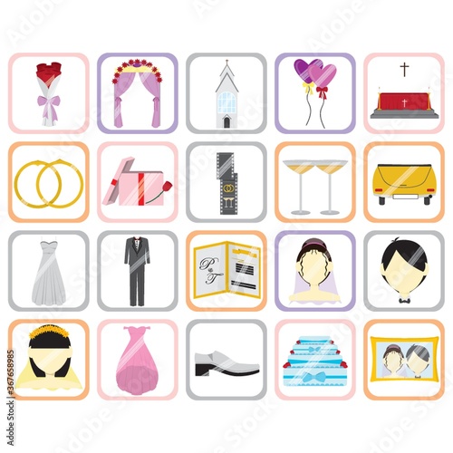 set of wedding theme icons