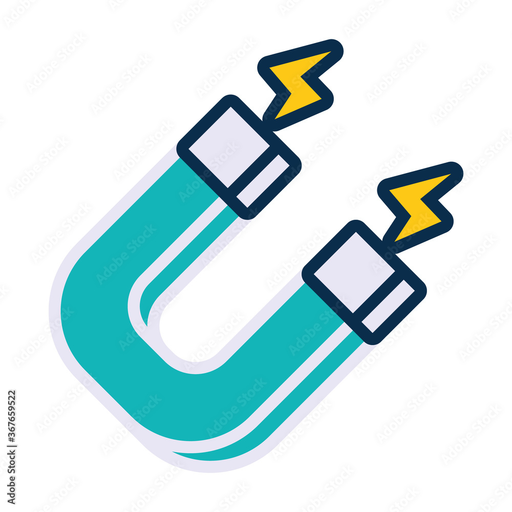 magnet with thunders icon, line and fill style magnet with thunders icon, line and fill style