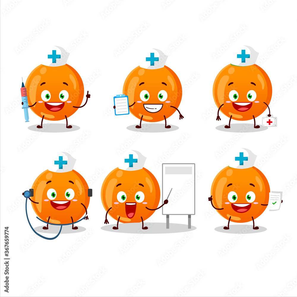Doctor profession emoticon with halloween orange candy cartoon character