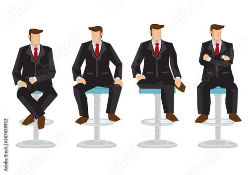 Set of business man in various sitting positions.