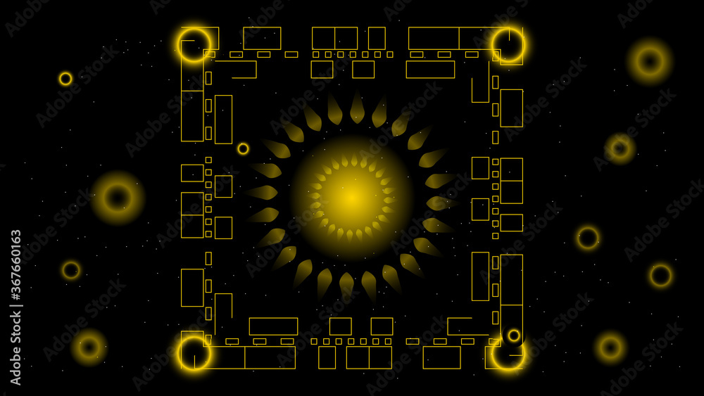 UI Hi-tec interface black and gold abstract digital technology with glowing particles, vector illustration UI Hi-tec interface black and gold abstract digital technology with glowing particles, vector illustration