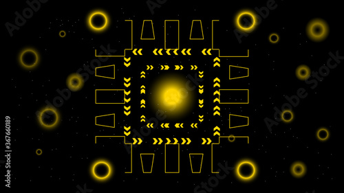 UI Hi-tec interface black and gold abstract digital technology with glowing particles, vector illustration