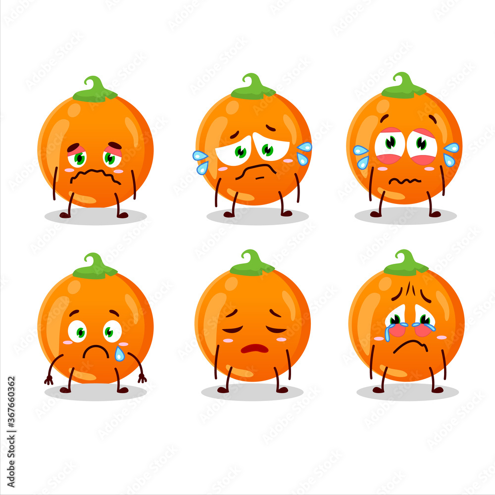Halloween orange candy cartoon character with sad expression Halloween orange candy cartoon character with sad expression