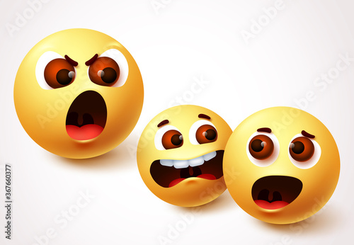 Emoji smileys angry boss vector character design. Smiley emoji of parent shouting and child arguments. Vector illustration.
