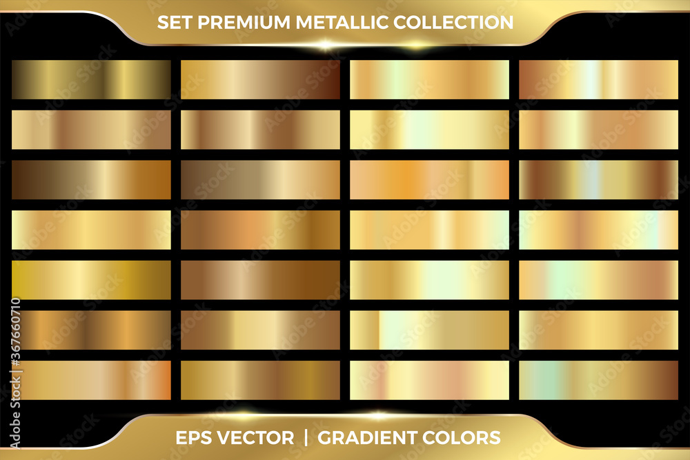 .Elegant Gold gradient color metallic set collection. Gold, rose gold and purple gradient set collection - obrazy, fototapety, plakaty 