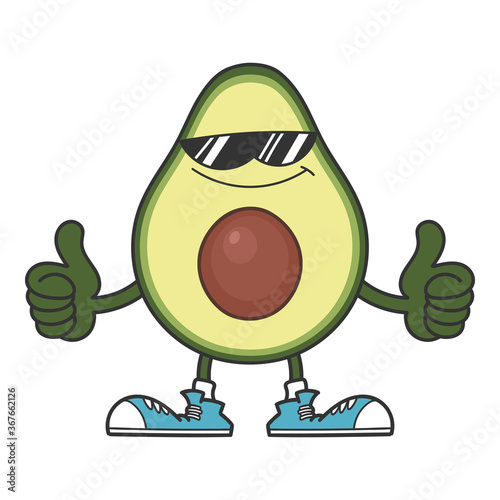 Avocado fruit cartoon with sunglasses character