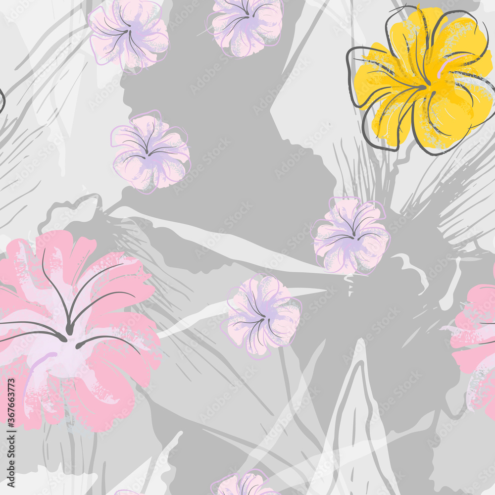 Pink Flowers Blooming Pattern. Pastel Watercolor. Pink Flowers Blooming Pattern. Pastel Watercolor.