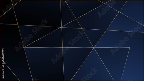 Blue Luxury Polygon Texture. Gold Lines Triangular Premium Poster. 