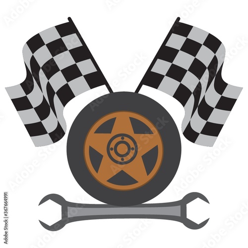 race flags with tyre and wrench